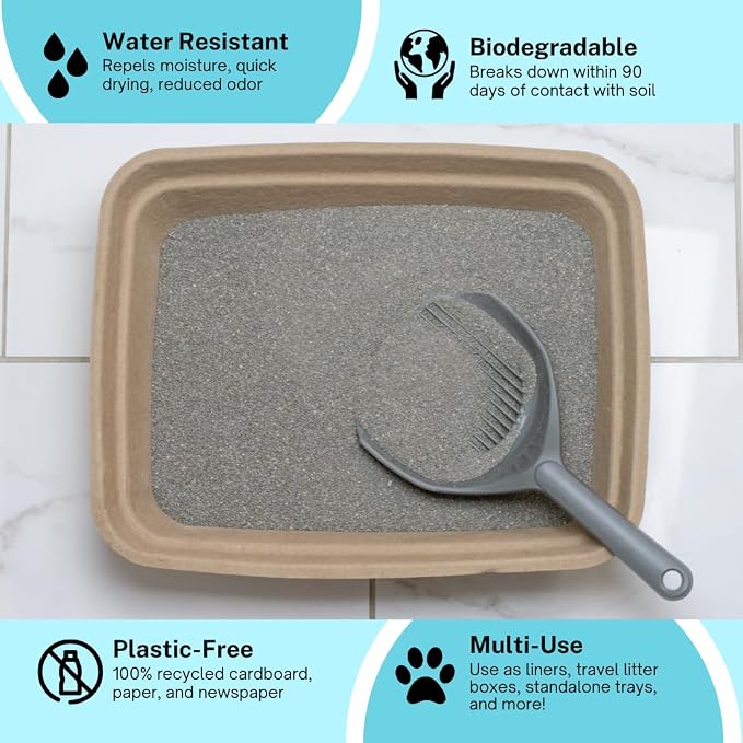 8-Pack Disposable Litter Boxes for Cats | Size Large | Durable and Water Resistant