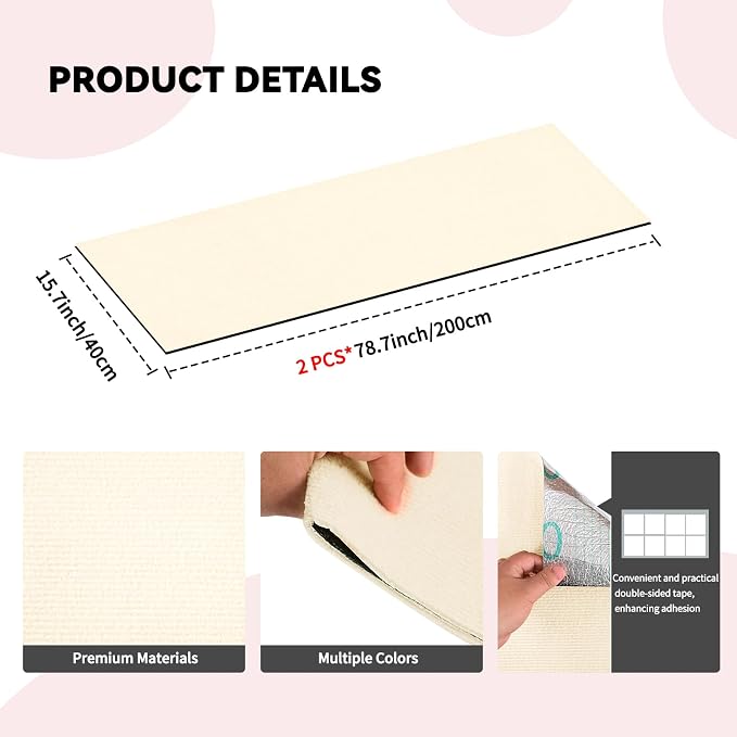 2 Pcs Beige Cat Scratch Mat, 78.7"x15.8" Self-Adhesive Cat Carpet, Trimmable DIY Cat Scratch Pad for Furniture, Couch Protector from Cats, Sofa Protector for Cats, Wall, Cat Tree Replacement Pos