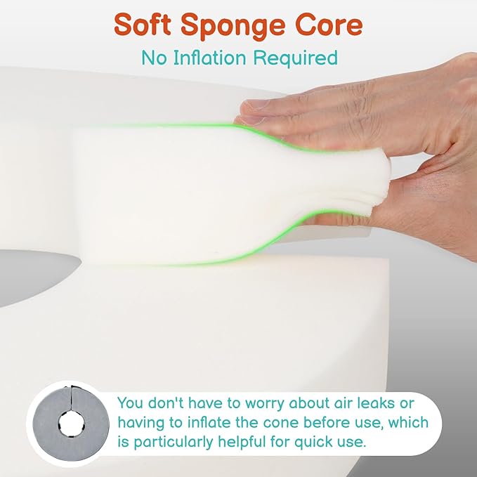 Sponge Dog Cone After Surgery, No Inflation Required Dog Donut Collar to Stop Licking, Inflatable Cone Alternatives for Medium Pets, Soft Recovery Collar with Protective Shield (Grey, M)
