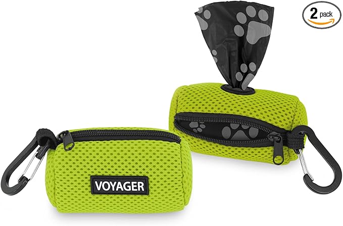 Best Pet Supplies 2-Pack Dog Poop Bag Holder Leash Attachment, Color, Reusable Mesh Dispenser Pouch for Travel, Walking, Park, and Outdoor Use, Soft and Durable with Clip-On - Mesh Lime Green