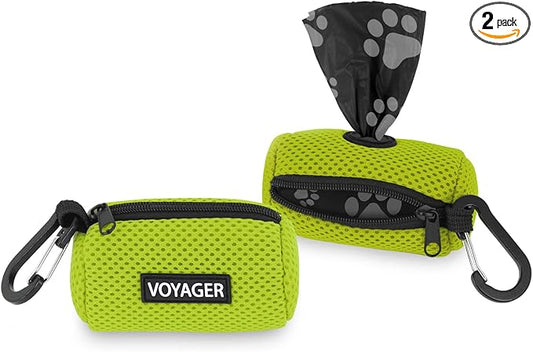 Best Pet Supplies 2-Pack Dog Poop Bag Holder Leash Attachment, Color, Reusable Mesh Dispenser Pouch for Travel, Walking, Park, and Outdoor Use, Soft and Durable with Clip-On - Mesh Lime Green