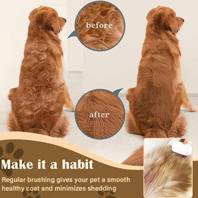 2-in-1 Pet Self-Detangling & Grooming Comb for Dogs & Cats, Dematting Brush & Undercoat Rake, One-Touch Self-Cleaning Deshedding Tool for Removing Mats, Tangles & Loose Fur (1pc)