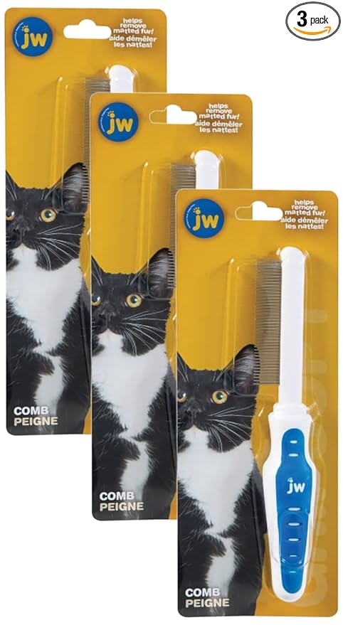 JW Pet GripSoft Cat Comb - Medium & Long Haired Cat Brush for Shedding & Tangle Removal (Pack of 3)