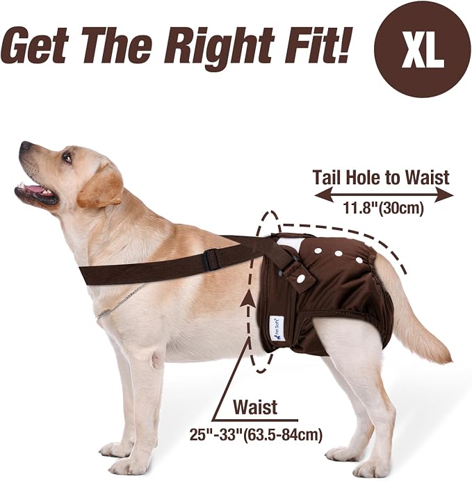 Pet Soft Dog Diapers Female with Suspenders, 3 Pack Reusable Female Dog Diapers for Heat, Dog Period Panties for Doggie in Cycle(X-Large, Bear Brown)