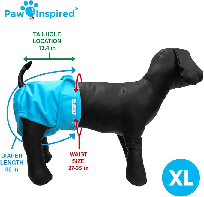 Paw Inspired Washable Dog Diapers (2 Pack) | Reusable Cloth Doggy Diapers for Female Small, Medium, Large Size Dogs (Pink and Blue Colors with Black Lining, Size XL)