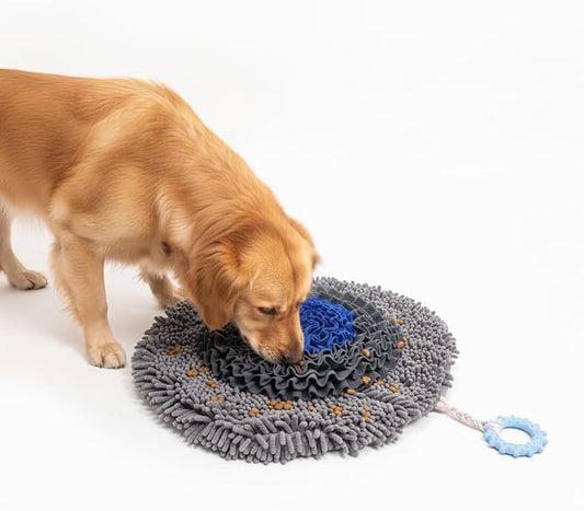 Muddy Mat® Round Chenille & Fleece Snuffle Mat for Dogs – Dual Material Dog Enrichment Mat with Chenille & Fleece Layers, Nonslip Waterproof Base, Interactive Slow Feeding & Stress Relief Mat 19"x19"