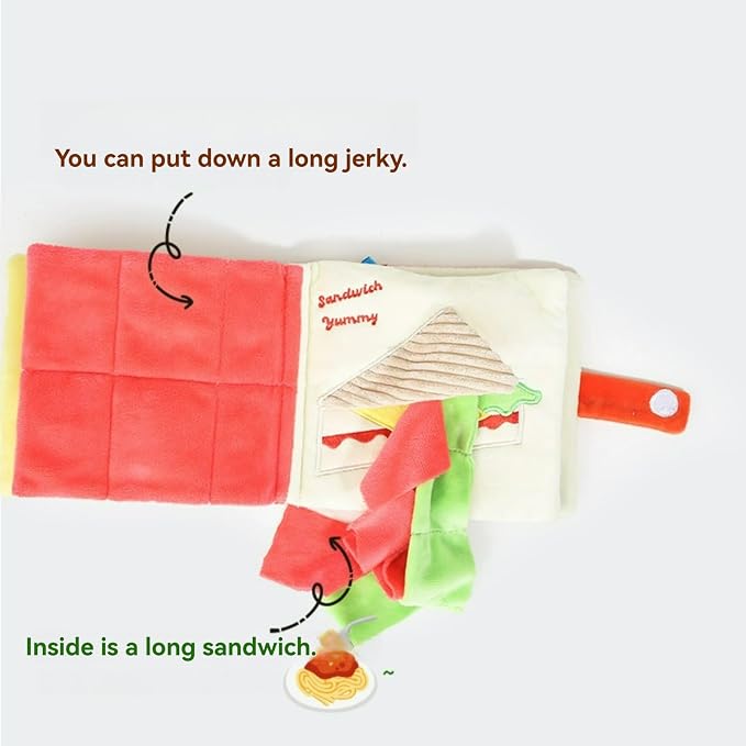Dog Toy Snuffle Sound Book Series Lunch Space Christmas Goodnight Birthday Scout Themes 3D Puppy Decor Cover Puzzle Toy Dog Accessories for Mental Stimulation & Slow Feeding (Lunch time)