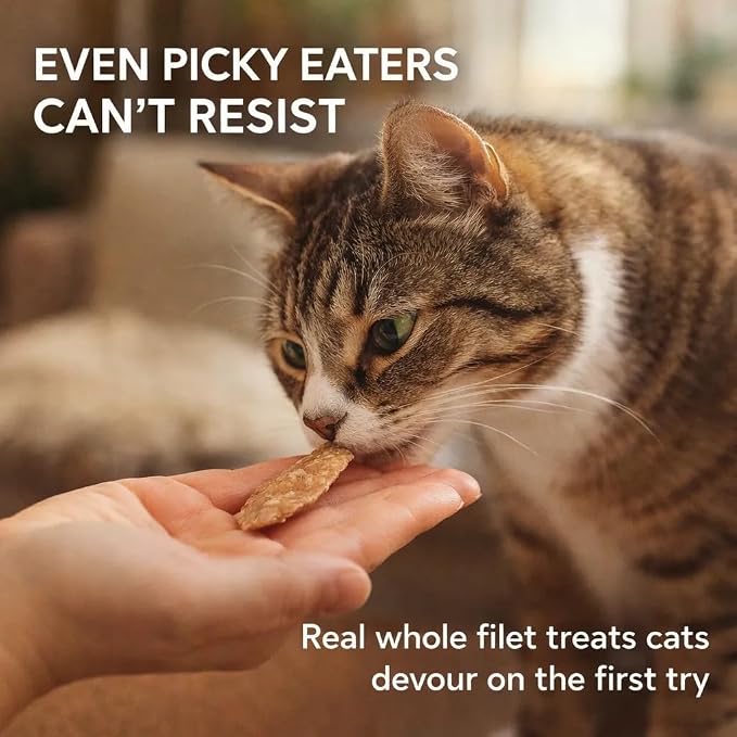 Cat Filet Treats Salmon 3 Pack - Wild Caught Fish High Protein Single Ingredient Soft Cat Treats - Grain Free Omega 3 Healthy Cat Snacks Food Topper for Picky Eaters - 3oz (3x1oz)