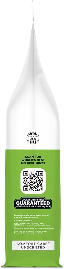 WORLD'S BEST CAT LITTER Comfort Care Unscented, 32-Pounds - Natural Ingredients, Quick Clumping, Flushable, 99% Dust Free & Made in USA - Long-Lasting Odor Control & Easy Scooping