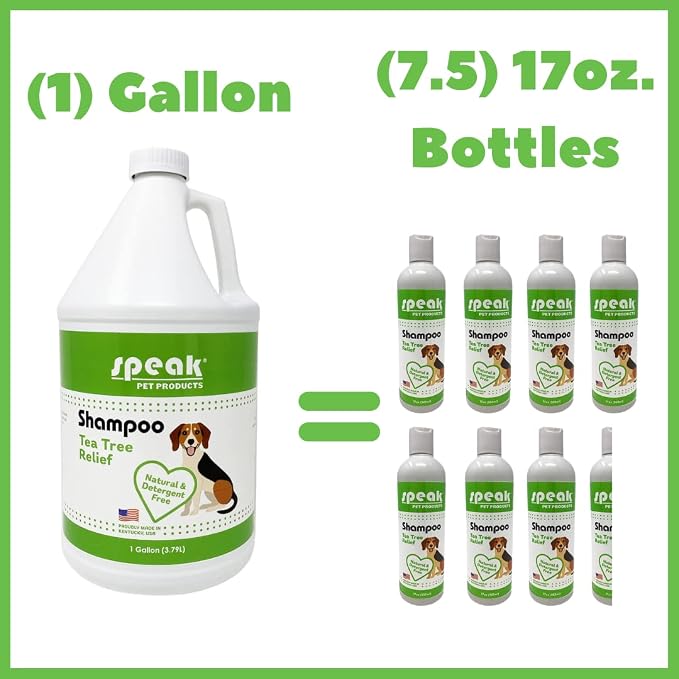 Speak Pet Products Natural Dog Shampoo, Tea Tree Relief, 1 Gallon