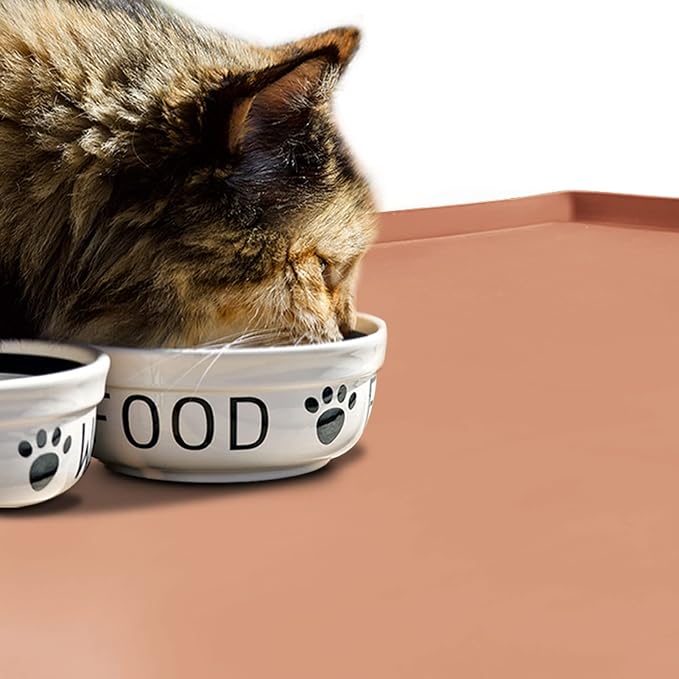Dog Food Mat,Silicone Waterproof Food Tray,Non Slip Pet Bowl Mats Placemat,0.8" Raised Edge,Suitable for Most Small and Medium Sized Pets,28" x 18"