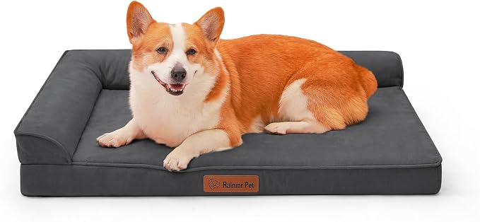 Rainmr Orthopedic Dog Bed for Large Dogs, 36"x27"x6" Memory Foam Pet Bed with Washable Microsuede Cover, TPU Waterproof Liner & Nonskid Bottom, for Indoor, Outdoor, Crate ＆ Car Use, Dark Grey