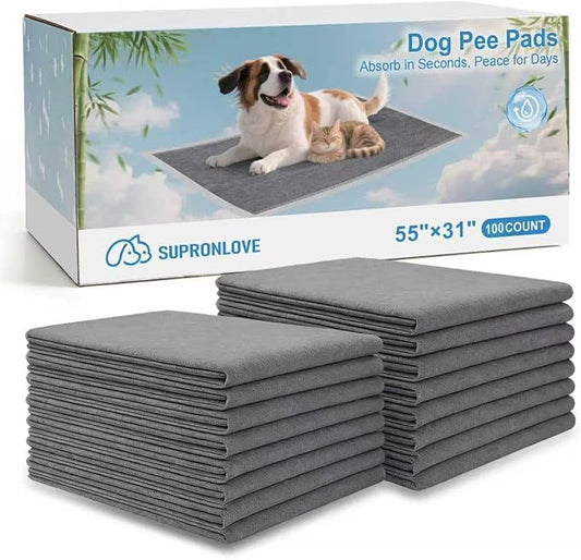 Charcoal Puppy Pads 55"×31", Ultra-Large Carbon Pee Pads for Dogs 100Count, Odor-Control Dog Pee Pads, 6-Layer Dog Training Pads, Ultra-Absorbent & Quick-Dry Black Puppy Pads