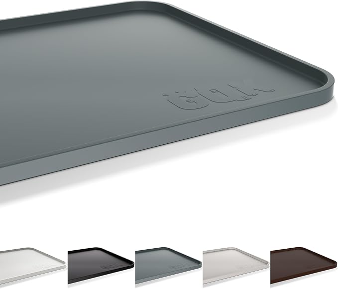 Silicone Dog & Cat Food Mat with Raised Edge, 24"x16" Extra Thick Waterproof Non-Slip Pet Feeding for Food and Water Bowls, Spill Proof Mat to Protect Floors, BPA Free Dishwasher-Safe,Gray
