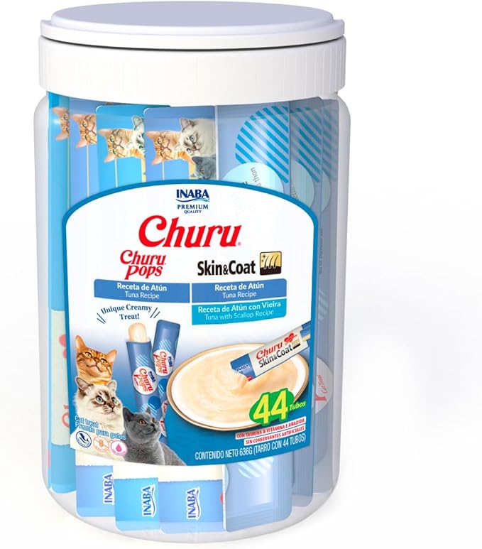 INABA Churu for Senior 10+, Creamy Lickable Cat Treats with Taurine, Vitamin E & C, 0.5 Ounces Each, 60 Tubes, Tuna & Chicken Variety