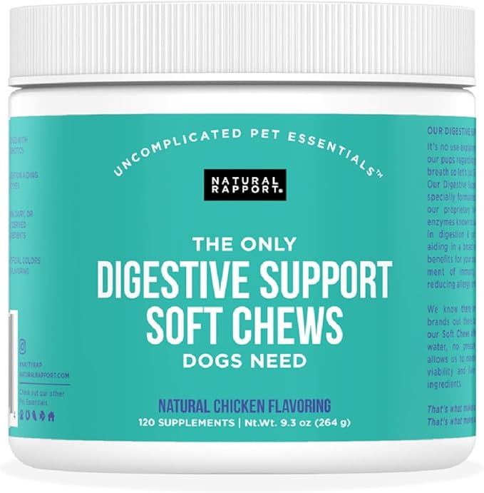 Natural Rapport Dog Digestive Supplement - The Only Digestive Support Soft Chews Dogs Need - 120ct Treats that Contain Probiotics and Enzymes to Support Digestion and Gut Health