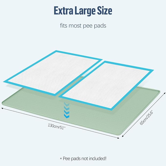 Pee Pad Holder for Dogs, 51" x 25.6" Silicone Pee Tray Mat Leak-Proof, High Edge, No Spill Pet Pad Holder for Puppy, Cat, Rabbit, Training Pads for Floor Protection, No Pee Pads (Green)