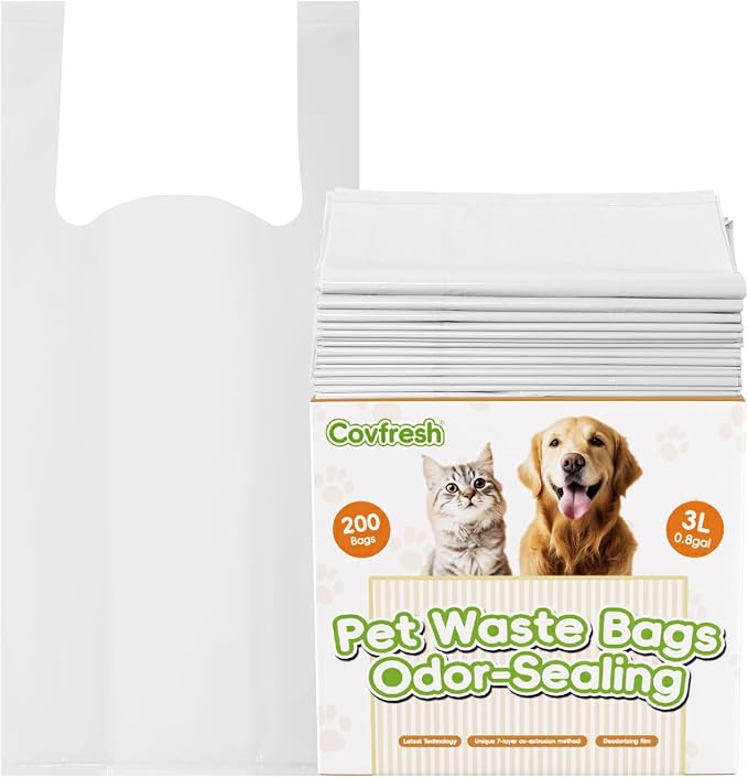 Odor Sealing Dog Poop Bags with Handles – 200 Count – Large Capacity | Heavy Duty Thick Pet Waste Bags - Leak Proof, Odor - Blocking (White)