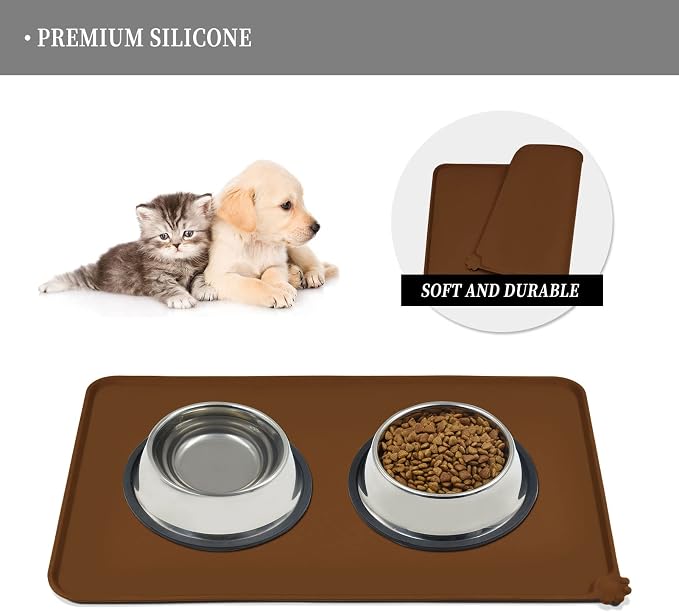 Reopet Silicone Pet Feeding Mat - Waterproof & Non-Slip Dog Cat Placemat | High Raised Edges Prevent Food & Water Spills to Protect Floors, Easy to Clean, Fit for Dog Cat Bowls