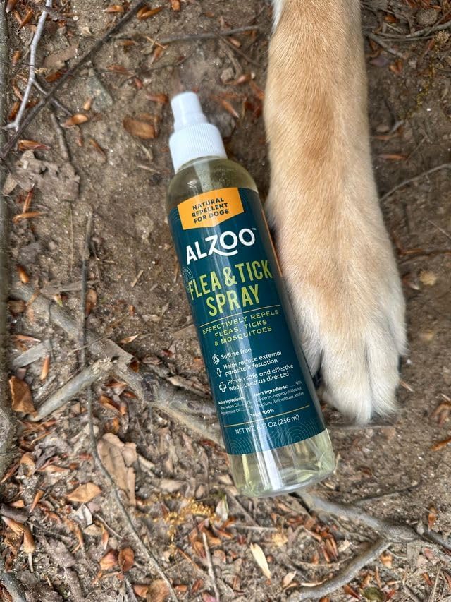 ALZOO Plant Based Flea & Tick Repellent Squeeze-On for Dogs and 8 Fl. Oz. Flea & Tick Repellent Spray for Dogs,Plant-Based Active Ingredients