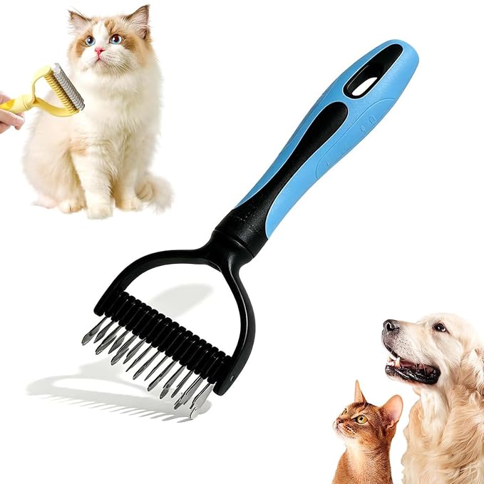 2026 Upgrade Double Sided Pet Grooming Brush, Dual Sided Pet Grooming Comb, Double Teeth, Silky Smooth, Convenient and Efficient for Dogs, Cats, Shedding, Bathing, and Daily Grooming (Blue)