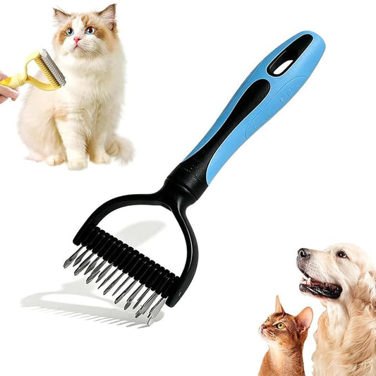 2026 Upgrade Double Sided Pet Grooming Brush, Dual Sided Pet Grooming Comb, Double Teeth, Silky Smooth, Convenient and Efficient for Dogs, Cats, Shedding, Bathing, and Daily Grooming (Blue)