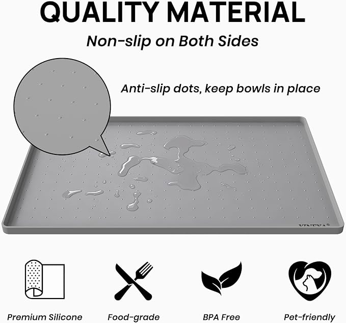 YINEYA Silicone Under Sink Mat Waterproof 24" x 16", Raised Edge Cabinet Liner, Dish Drying Mat for Kitchen Counter Protector, BPA-Free Pet Feeding Mat, Multifunctional Silicone Mat (Gray)