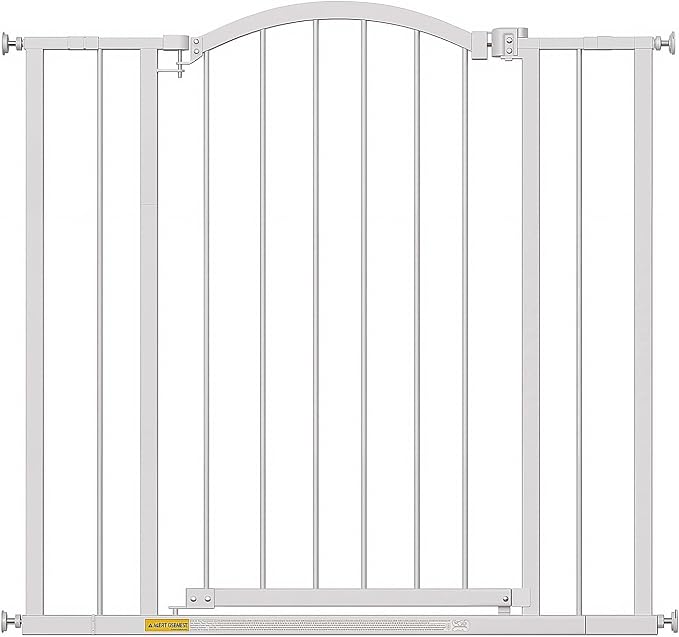 FDW 36” Tall Adjustable Arched Pet Gate, Extra Wide Walk-Through Metal Safety Gate for Stairs & Doorways, Fits 28.5”-39.7” Openings, White