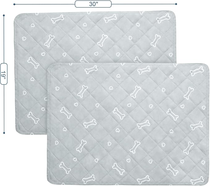 Washable Pee Pads for Dogs, 2 Pack Reusable Puppy Pads 19" x 30", Super Absorbent & Waterproof Training Mats for Potty, Crate, Kennel, Playpen, Bed & Sofa, Anti-Slip Wee Pee Pads for Dogs