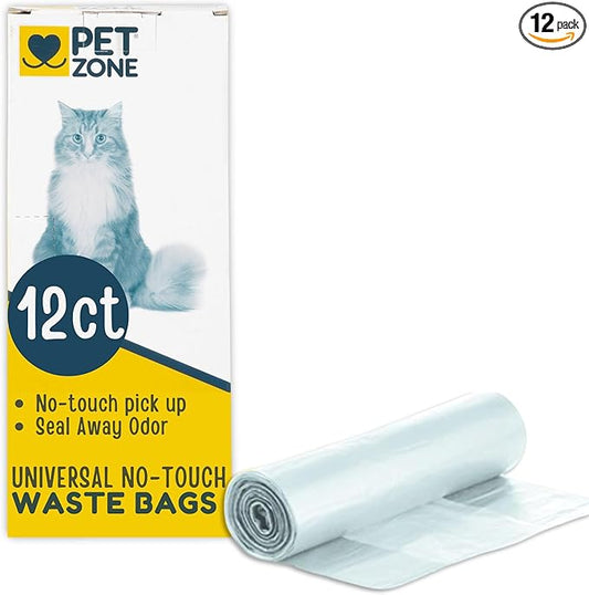 Pet Zone Universal No-Touch Cat Litter Bags & Waste Bag (Pet Waste Bag Great for Cat Litter Boxes) 12 Pack