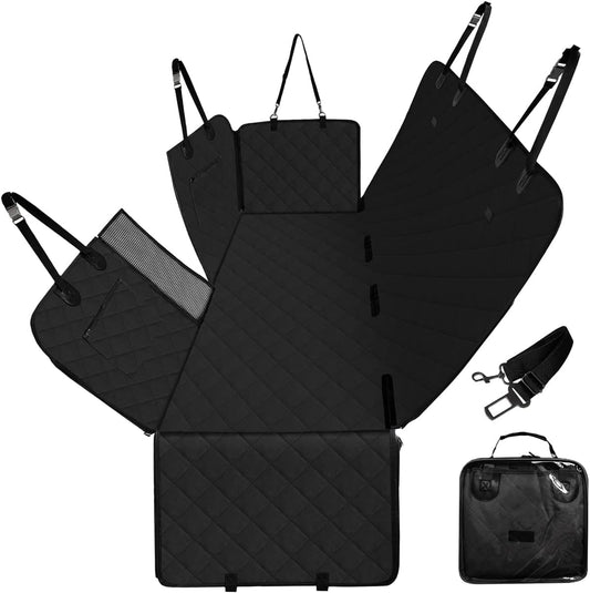 Dog Car Seat Cover for Back Seats 100% Waterproof with Metal Buckle Mesh Window Scratch Proof Heavy Duty Rear Backseat Protector Hammock for Pet, SUV Truck Vehicle Accessories, 54" x 58", Black