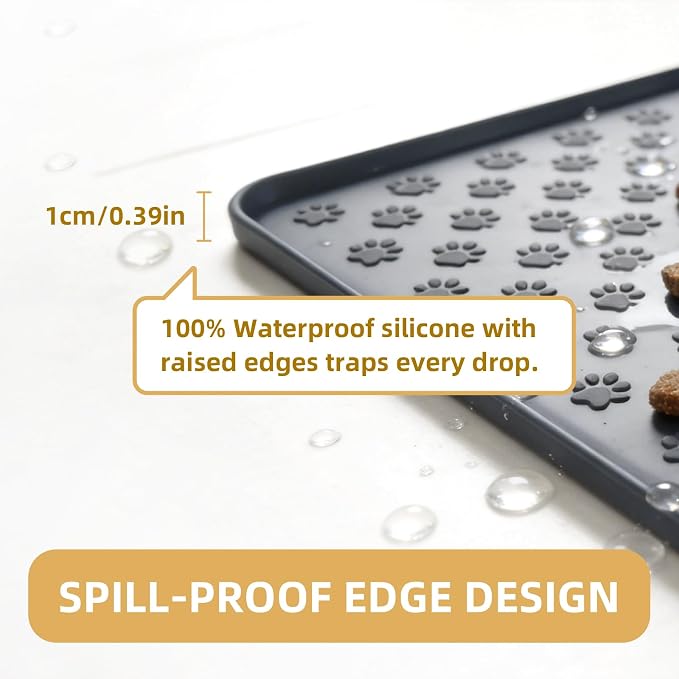 Silicone Dog Food Mat, 100% Waterproof Pet Feeding Mat with Raised Edge, Non-Slip Bowl Placemat for Cats & Dogs, Pets Accessories, 21.5” x 15.4”