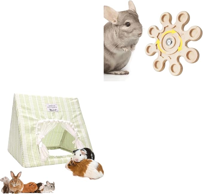 Small Pet Habitat Bundle - Snow-Themed Chew Toy & Large Hideout for Chinchillas, Rabbits, Ferrets
