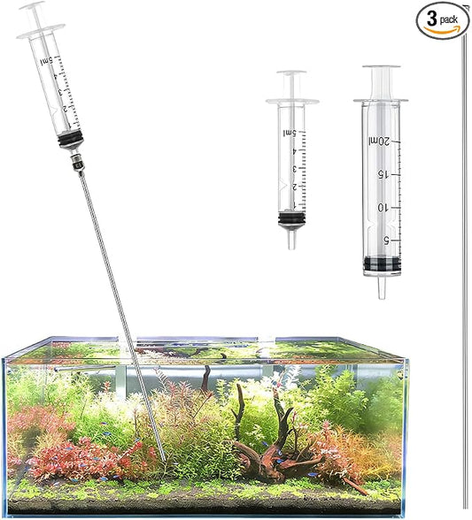 LINLAN 11.8-in Stainless Steel Aquarium Plant Fertilizer Injector Kit - Includes a Stainless Steel Long Needle and Two Syringes (5 ml + 20 ml) for use with Aquatic Plants.
