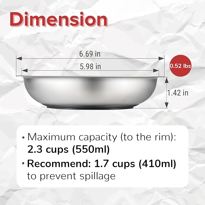 PEDAY 18/8 Stainless Steel Cat Bowls, Human Grade, Whisker Friendly - Pack of 4