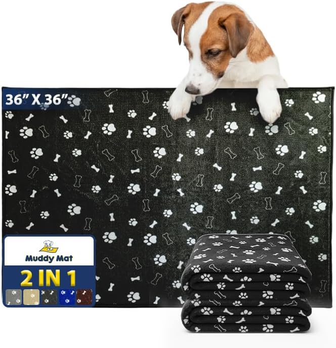 Muddy Mat® Washable Pee Pads for Dogs, Super Absorbent Reusable Puppy Pads–100% Waterproof Pee & Potty Training Pads for Pets, Non-Slip Dog Pads for Crates, Playpens and Floors - 2 Pack, Black 36"x36"