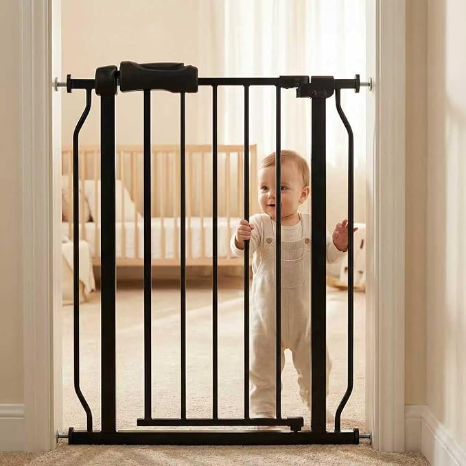 24-27 Inch Narrow Baby Gate, Tension Pet Dog Gates Indoor for Stairs Doorways, Black Metal Safety Gate Indoor for Kids and Pets