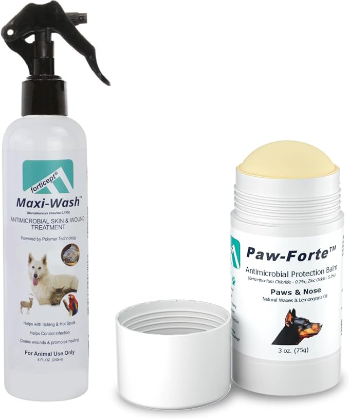 Forticept Paw Care Kit - Dog Paw Balm Protector from Ice, Snow, Dirt, Salt, Hot Sand and Paw Cleaner Maxi-Wash. Dog Beeswax Balm moisturizer for Cracked Paw Pads
