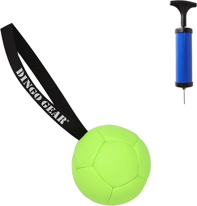 DINGO GEAR WWW.DINGOGEAR.COM 1977 Set Faux Leather Ball with Pump for Dog Training, as Reward for Fetch tug of war, for Strong Dog, Handmade, 5in Green Z30032