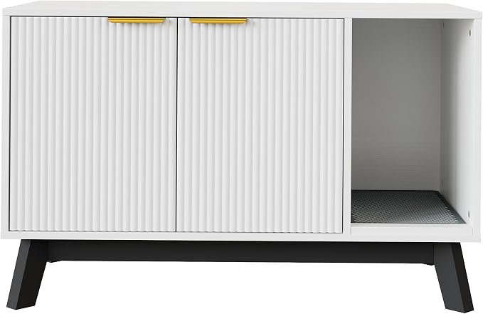 Garvee Cat Litter Box Enclosure, 39" Litter Box Enclosure Furniture Hidden Litter Box with Cat Litter Mat and Ventilated Holes, Modern Indoor Cat House, Side End Table for Living Room, White