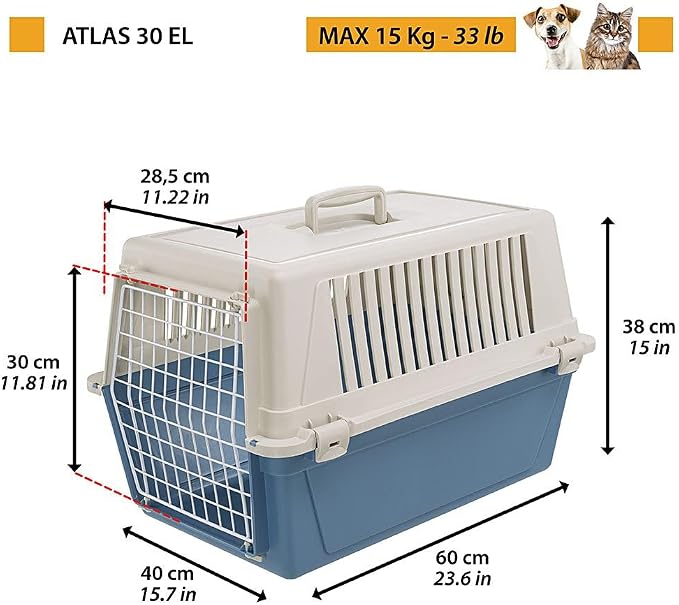 Ferplast Dog Carrier, Secure, Practical, Easy to Clean, Durable Medium Dog Travel Box Cage up to 15 Kg. 60 x 40 x h.38 cm. Black
