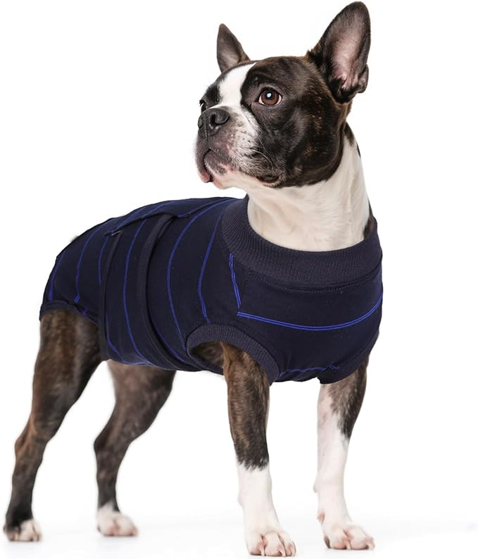 Kuoser Dog Surgery Recovery Suit, Soft Breathable Dog Recovery Suit for Female Spay Male Nueuter, Anti Licking Puppy Onesie Pet Surgical Suit for Dogs Abdominal Wounds Skin Disease, Blue Strips S