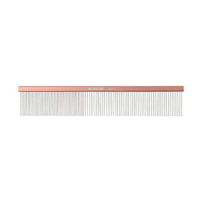 Furzone 2-in-1 Metal Comb for Dogs, Mikra Greyhound Comb (Fine & Medium), 101 Stainless Steel Pins Dog Comb, Aluminum 22cm Handle, Lightweight, Gentle Combing, Face/Head Fur Tangle Free