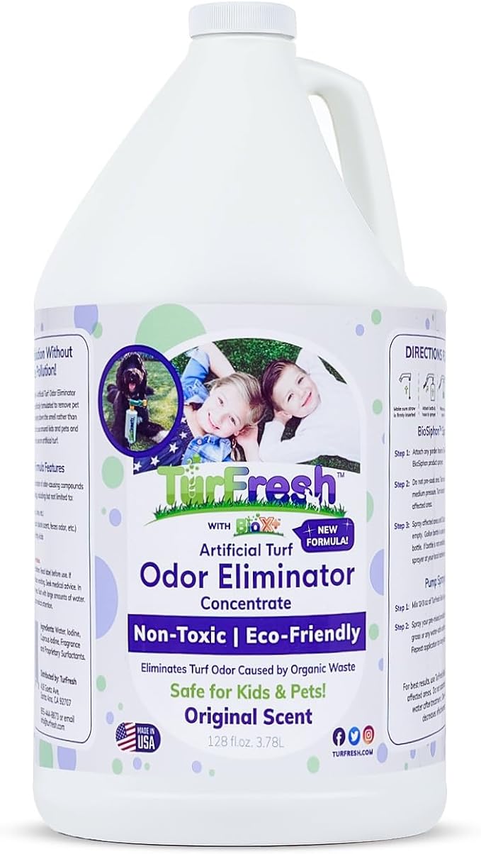 TurFresh BioX Artificial Turf Odor Eliminator – Yard Deodorizer for Artificial Grass & Dog Runs – Natural Concentrate for Pet Urine & Feces – Safe for Kids & Pets – 1 Gallon Original Scent