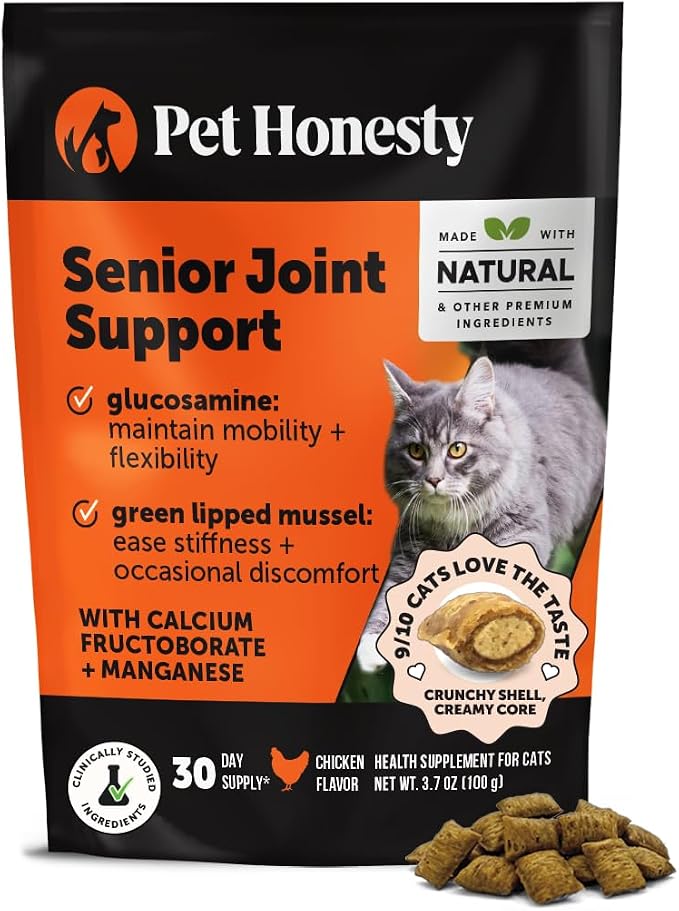 Senior Cat Joint Supplement Crunchy Creamy Hip + Joint for Cats - Ease Mobility Stiffness with Glucosamine Chondroitin, Green Lipped Mussel, Flexibility + Joint Support Chews (30-Day Supply)
