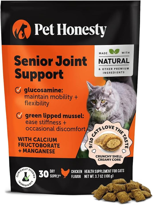 Senior Cat Joint Supplement Crunchy Creamy Hip + Joint for Cats - Ease Mobility Stiffness with Glucosamine Chondroitin, Green Lipped Mussel, Flexibility + Joint Support Chews (30-Day Supply)