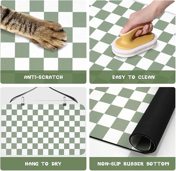 Dog Food Mats for Floors Waterproof, Pet Water Bowl Mats Pet Feeding Absorbent Placemats Plaid 24 * 32 inch
