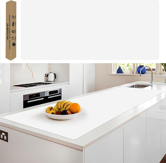 Extra Large Silicone Mat, 78.7”x 23.6”Non-Slip Heat Resistant Mats, Thicken Kitchen Countertop Protector Mat, Cuttable Waterproof Protector Mats for Kitchen Counter or Crafts (Semitransparent)