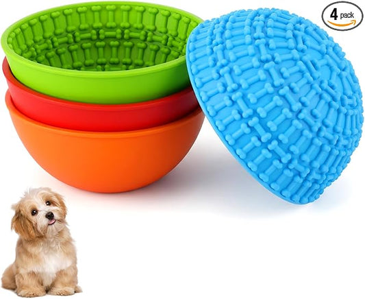 4 Pcs Dog Lick Bowl, Silicone Slow Feeder Wobble Bowl Set for Boredom & Anxiety Relief, Interactive Enrichment Mat for Fast Eaters, Promotes Oral Health, Non-Slip & Dishwasher Safe