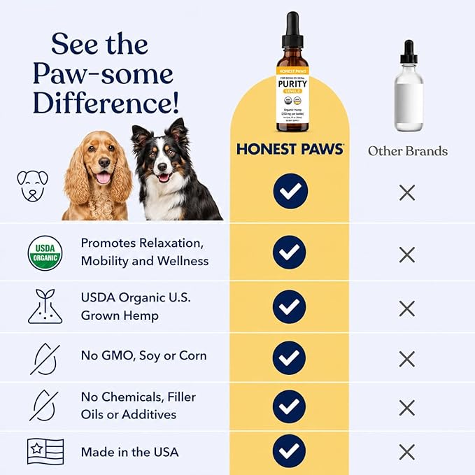 Honest Paws Hemp Oil for Dogs - Natural Hemp Seed Oil Drops Rich in Omega 3 6 9 - May Help Support Calm Behavior, Physical Comfort & Overall Wellness - Made in USA